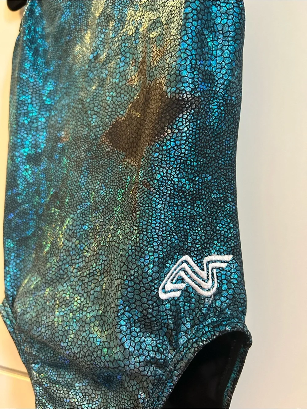 Alpha Factor Kids Blue-Green Metallic Gymnastics Leotard -Size CLA Child’s Large